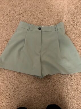 Zara High-Waist Pastel Mint Green Dress Shorts